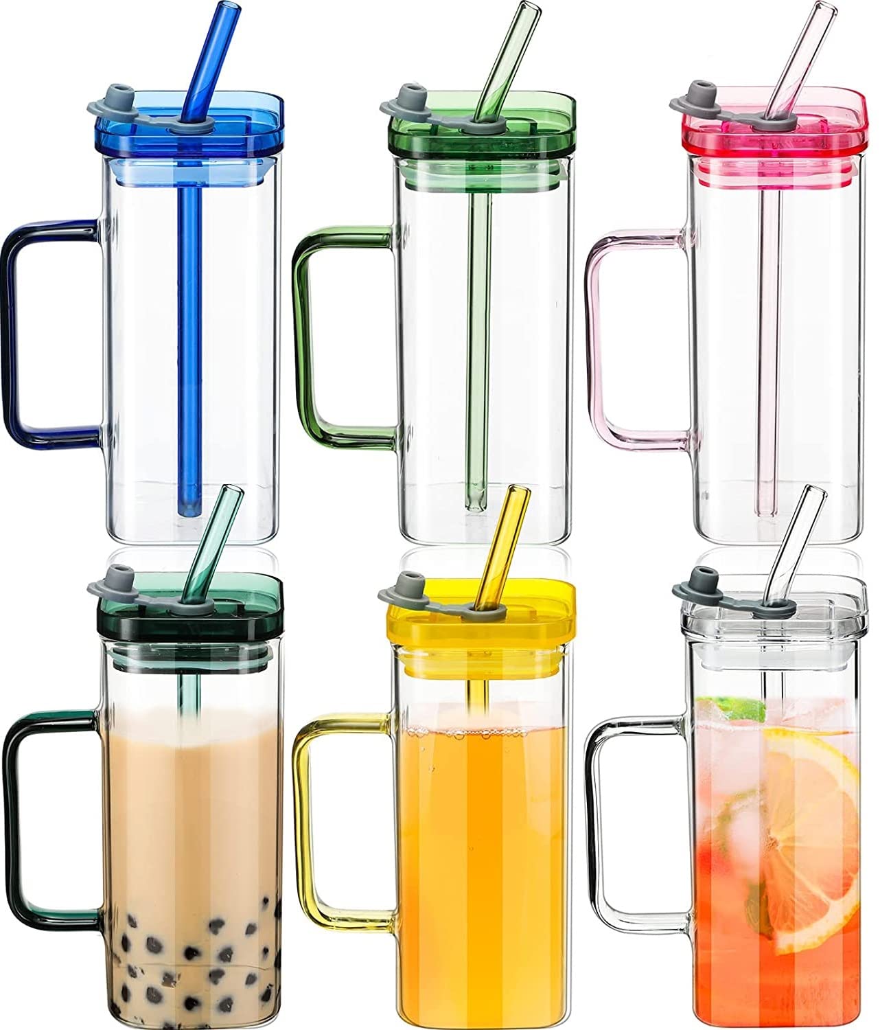 NIYA TRENDZ Glass Cups and Coffee Mug With Lids and Straws, Spill Proof Tumbler (Multi Color)  (Pack Of 1)