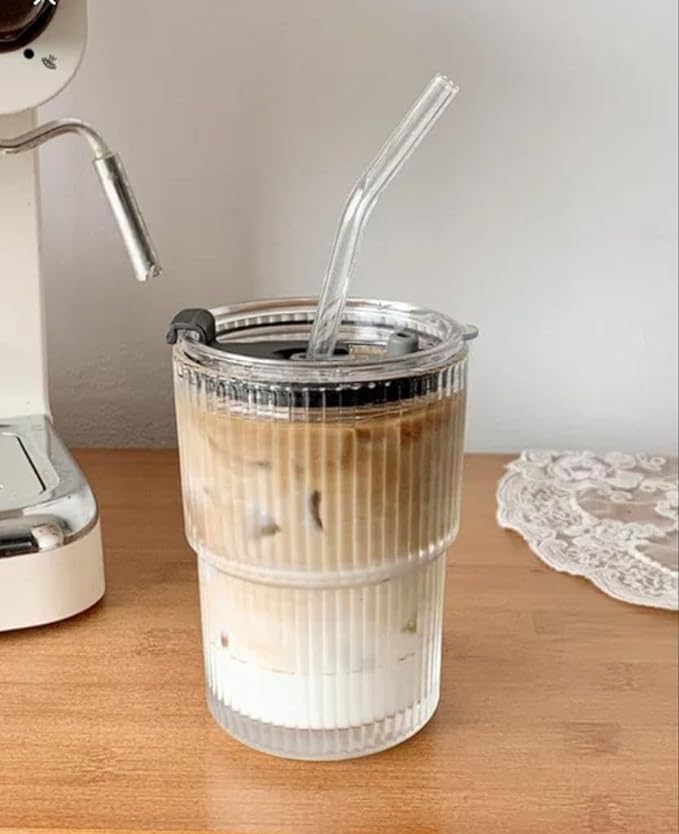 Niya Trendz Water Drinking Glass Travel Sipper Tumbler Mug with Straw and Lid (350ML) (Set Of 1)