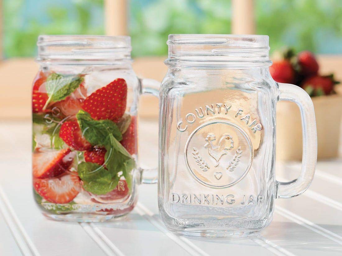 NIYA TRENDZ Glass Mason Jar with Handle And Air-Tight Lids, Straw, (Multi Color) (Pack Of 2)