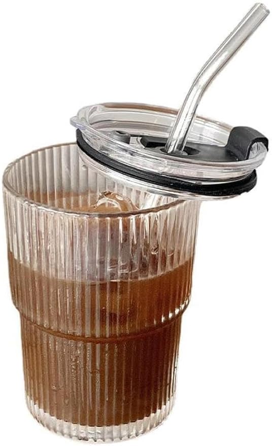 Niya Trendz Water Drinking Glass Travel Sipper Tumbler Mug with Straw and Lid (350ML) (Set Of 1)