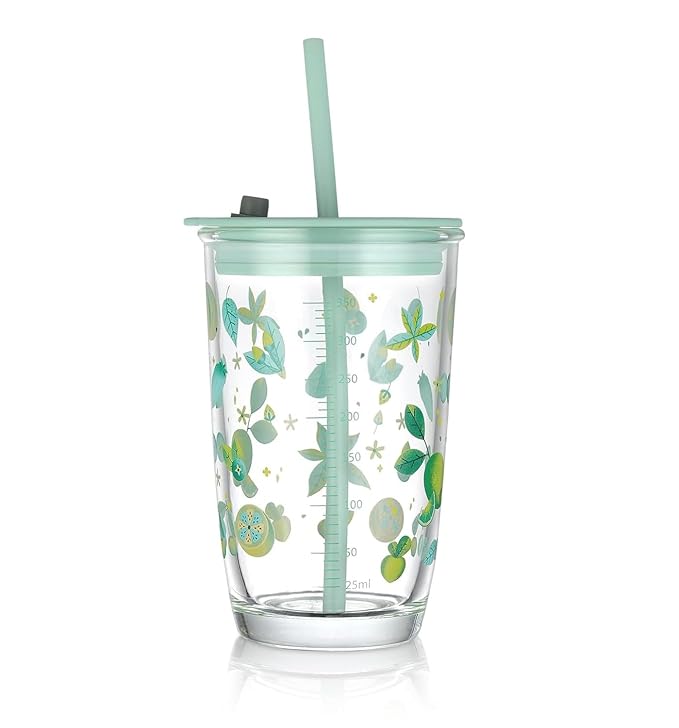 Niya Trendz Re-Usable Glass Tumbler with Airtight Lid and Straw Pack of 1 (400 ML)
