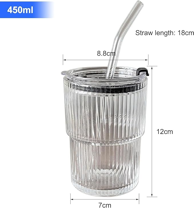 Niya Trendz Water Drinking Glass Travel Sipper Tumbler Mug with Straw and Lid (350ML) (Set Of 1)
