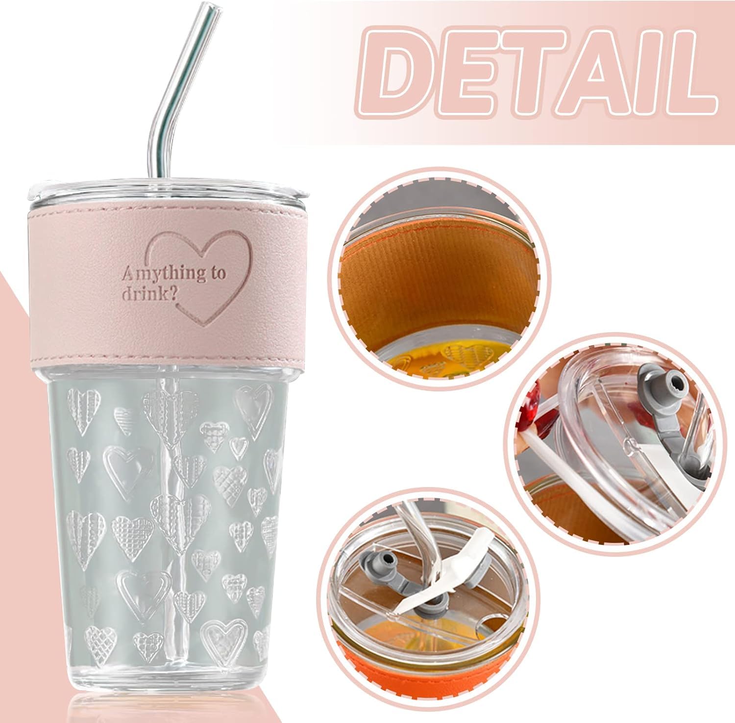 NIYA TRENDZ Glass Tumbler with Leather Grip Multipurpose Drinking Coffee Sipper Mug with Lid and Straw (Pack Of 1)