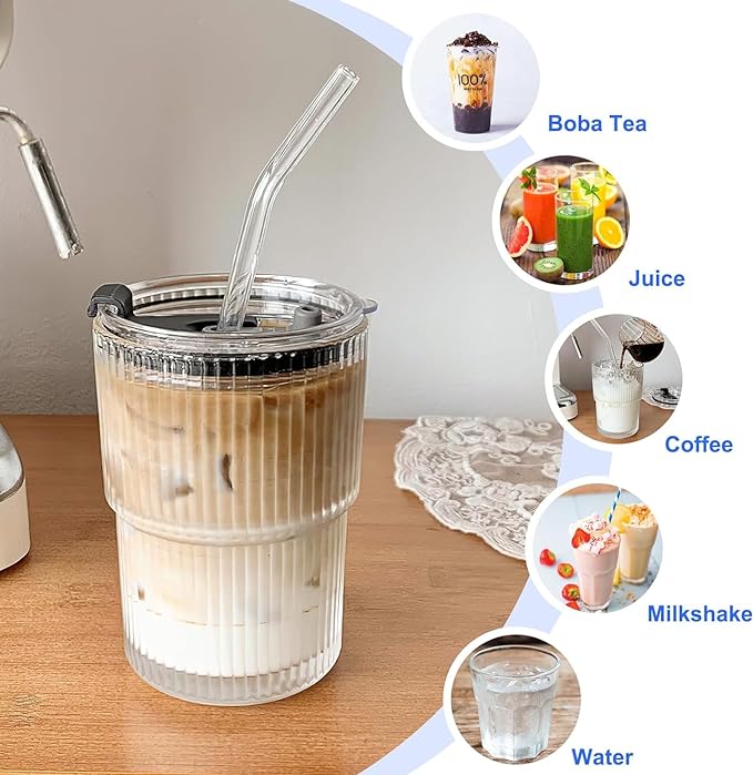 Niya Trendz Water Drinking Glass Travel Sipper Tumbler Mug with Straw and Lid (350ML) (Set Of 1)