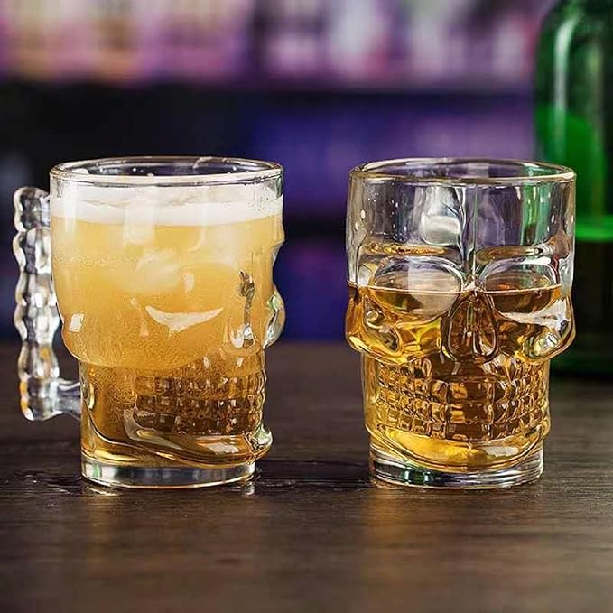 Niya Trendz Glass Skull Skeleton Beer Mug Pack Of 2 (500 ML)