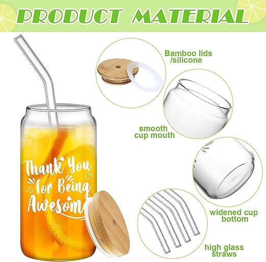 Niya Trendz Beer Can Glass Tumbler with Straw and Wooden Lid, Sipper Mug with Lid (500 ML) (Pack Of 1)