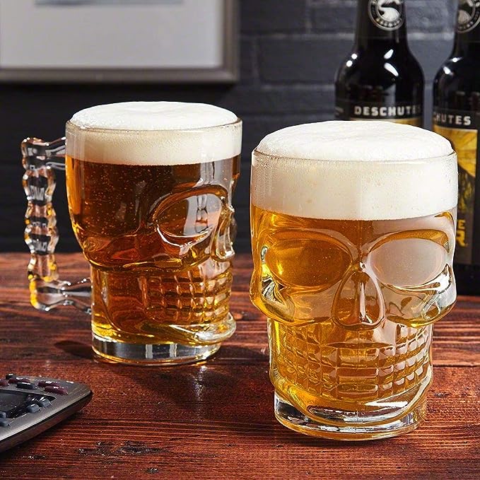 Niya Trendz Glass Skull Skeleton Beer Mug Pack Of 2 (500 ML)