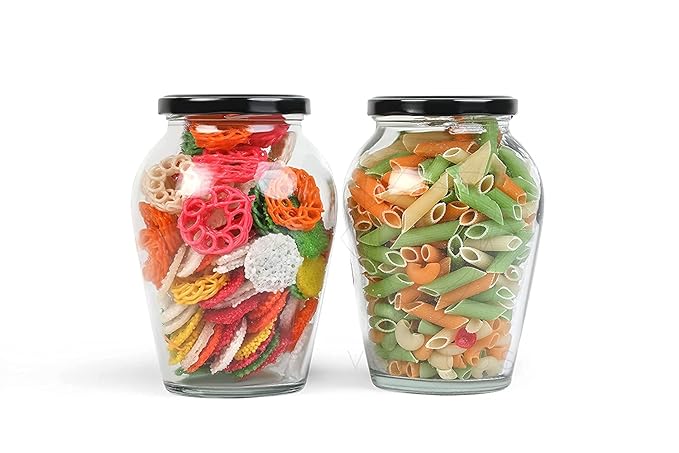 Niya Trendz Matka Glass Pot Jar and Container Kitchen Storage With Air Tight Lid Black 2 Piece (1000 ML)
