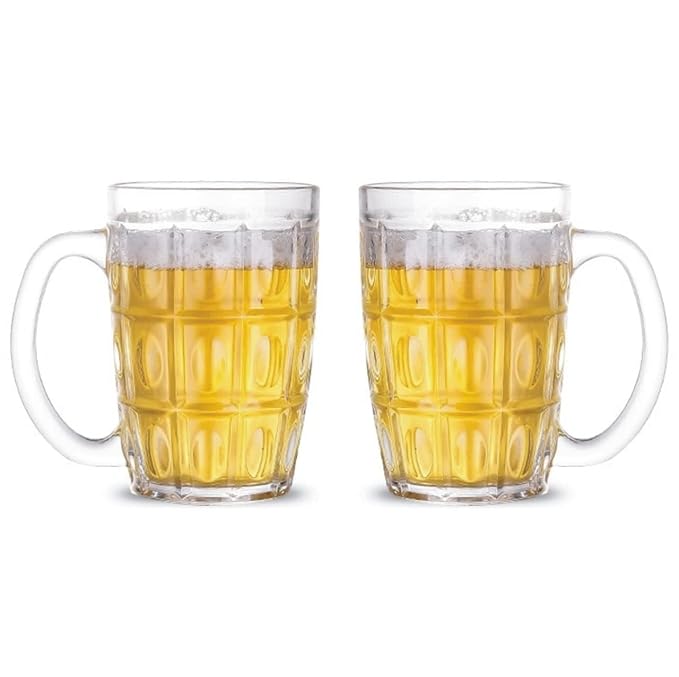 Niya Trendz Glass Dot Beer Mugs with Handles, Set Of 2 (400 ML)