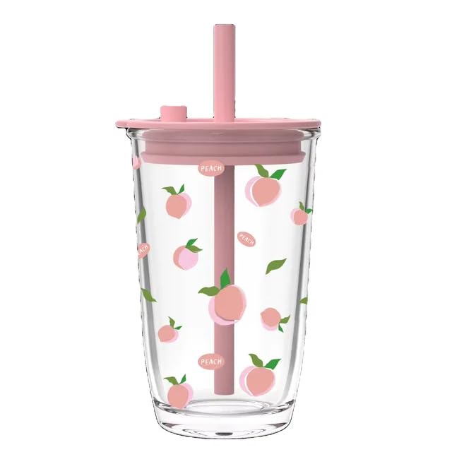 Niya Trendz Re-Usable Glass Tumbler with Airtight Lid and Straw Pack of 1 (400 ML)