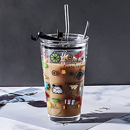 Niya Trendz Glass Mug Sipper Tumbler With Lid And Silicon Straw With Lid (470 ML)