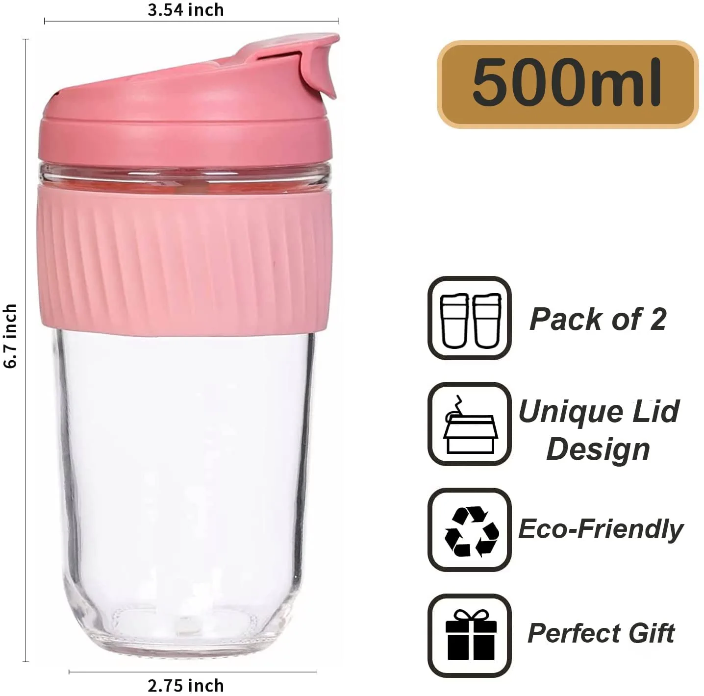 Niya Trendz Re-Usable Glass Coffee & Juice Mug Shaker with Lid & Straw Pack of 1