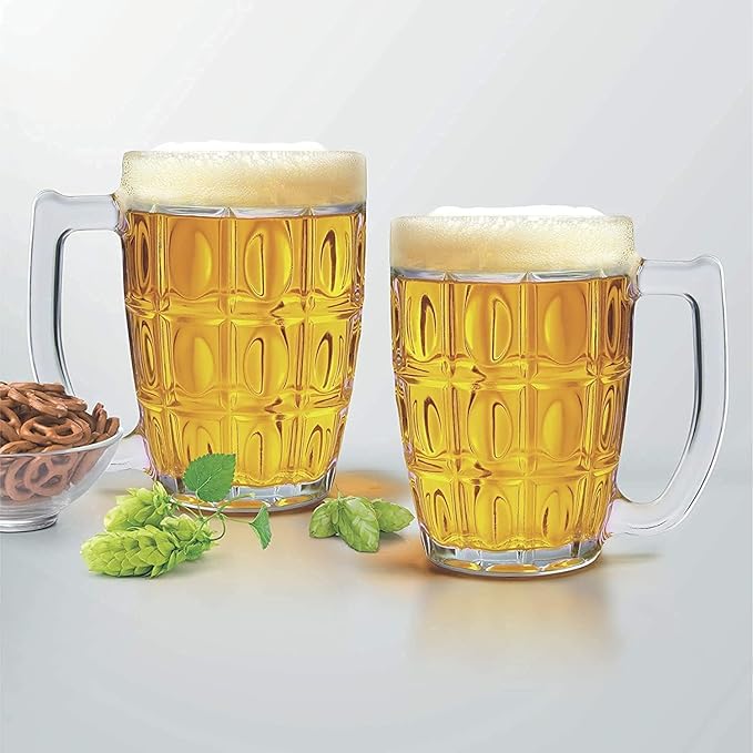 Niya Trendz Glass Dot Beer Mugs with Handles, Set Of 2 (400 ML)