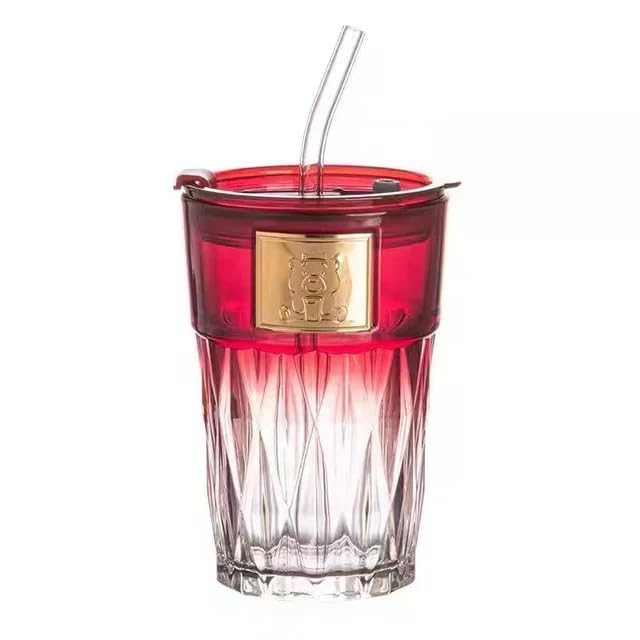 Niya Trendz Glass Sippe with Lid Straw Reusable Any Drinks Stylish Glass Mug (Multi Color) (400 ML)(Pack Of 1)