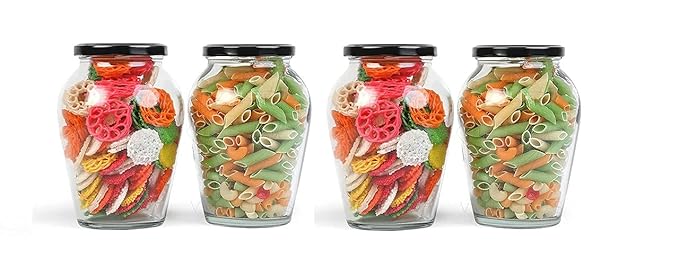 Niya Trendz Matka Glass Pot Jar and Container Kitchen Storage With Air Tight Lid Black 2 Piece (1000 ML)