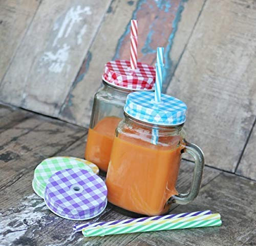 NIYA TRENDZ Glass Mason Jar with Handle And Air-Tight Lids, Straw, (Multi Color) (Pack Of 2)