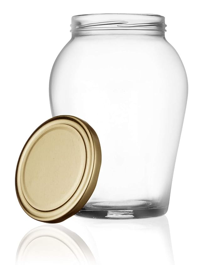 Niya Trendz Matka Glass Pot Jar With Air Tight Lid Golden 2 Piece (1000 ML)