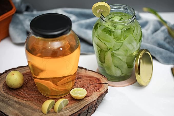 Niya Trendz Matka Glass Pot Jar and Container Kitchen Storage With Air Tight Lid Black 2 Piece (1000 ML)