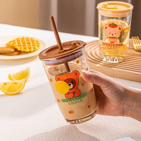 Niya Trendz Glass Tumbler with Airtight Lid and Straw Pack of 1 (400 ML)