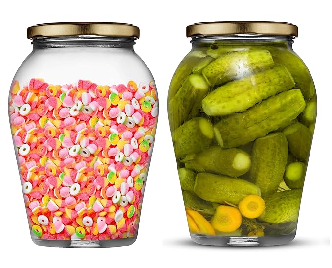 Niya Trendz Matka Glass Pot Jar With Air Tight Lid Golden 2 Piece (1000 ML)