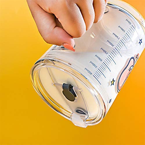 Niya Trendz Random Design, Printed Design Glass Drinking Mug With Handle and Clear Lid with Scale Straw (370 ML)