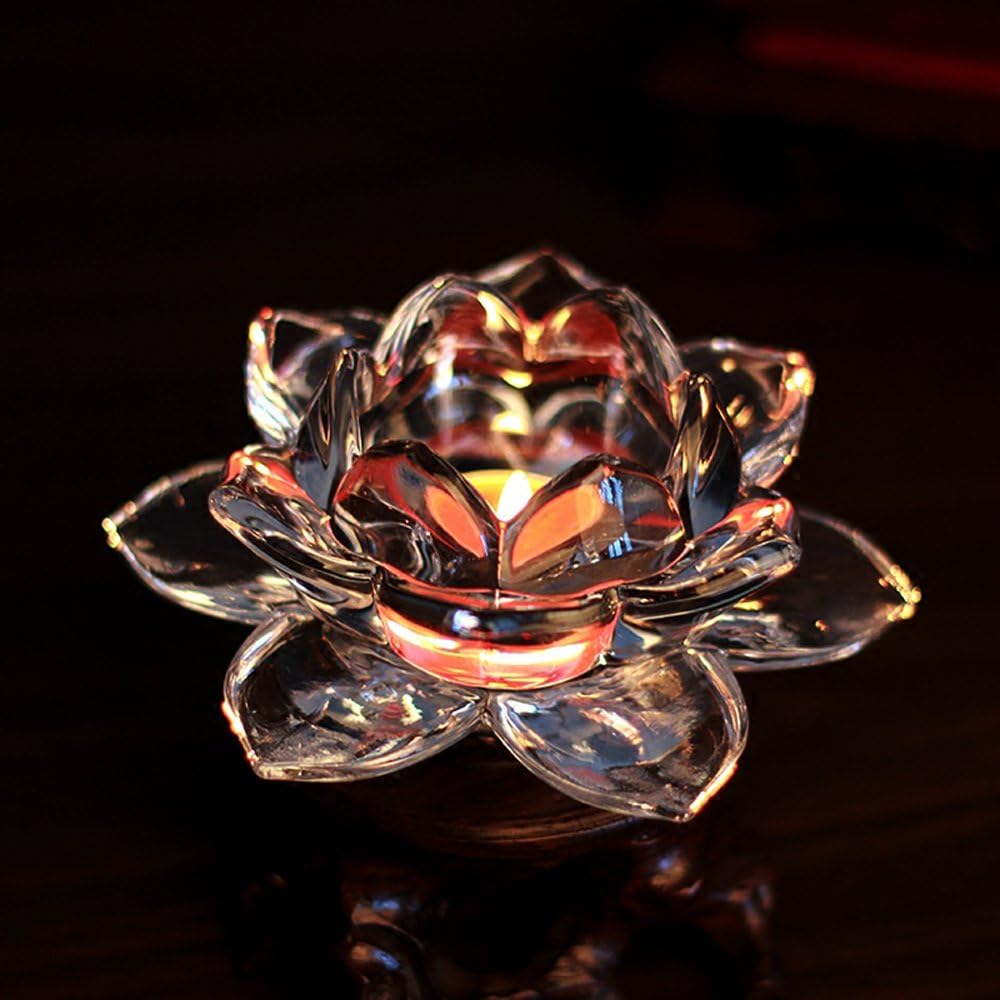 Niya Trendz Transparent Crystal Lotus Candle Holder – Decorative Tea Light Stand for Meditation, Home Décor & Gifting(Pack Of 1 )