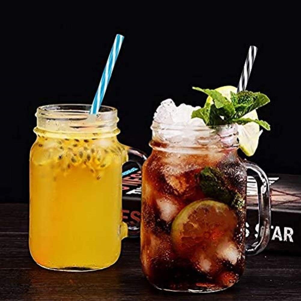 NIYA TRENDZ Glass Mason Jar with Handle And Air-Tight Lids, Straw, (Multi Color) (Pack Of 2)