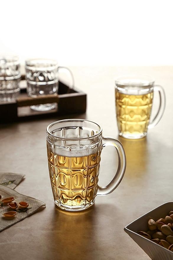 Niya Trendz Glass Dot Beer Mugs with Handles, Set Of 2 (400 ML)