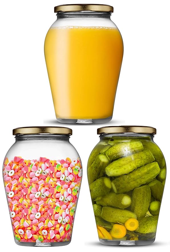 Niya Trendz Matka Glass Pot Jar With Air Tight Lid Golden 2 Piece (1000 ML)