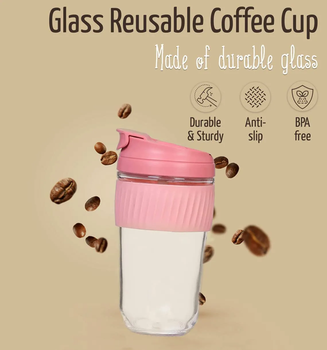 Niya Trendz Re-Usable Glass Coffee & Juice Mug Shaker with Lid & Straw Pack of 1