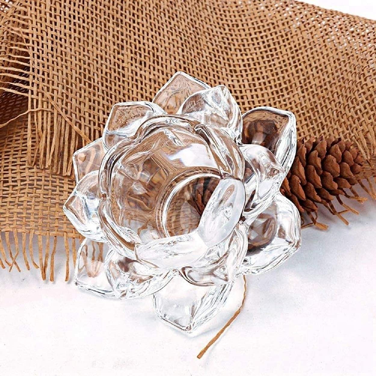 Niya Trendz Transparent Crystal Lotus Candle Holder – Decorative Tea Light Stand for Meditation, Home Décor & Gifting(Pack Of 1 )