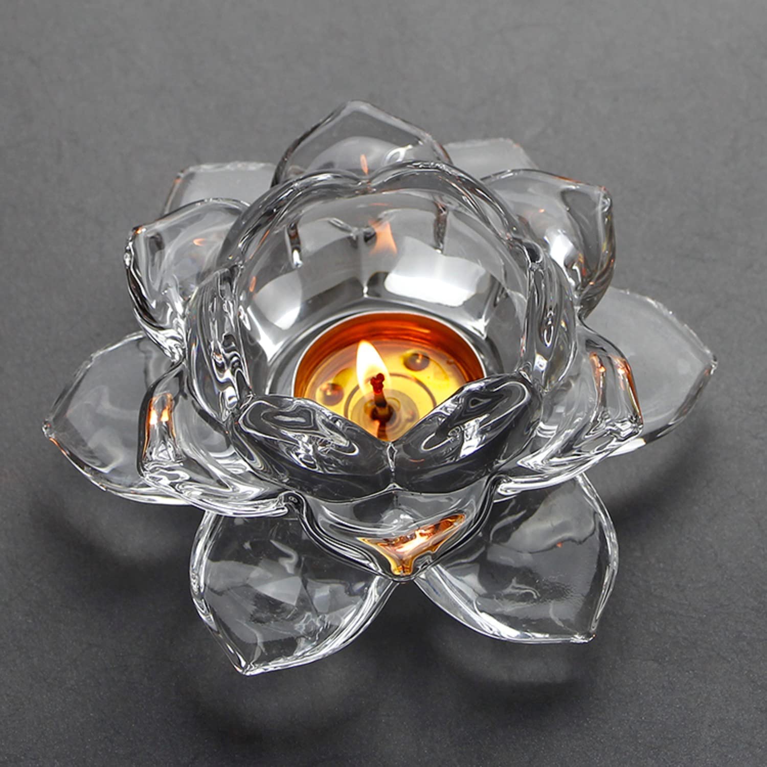 Niya Trendz Transparent Crystal Lotus Candle Holder – Decorative Tea Light Stand for Meditation, Home Décor & Gifting(Pack Of 1 )