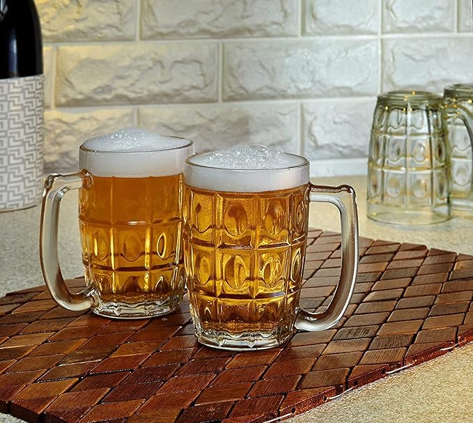 Niya Trendz Glass Dot Beer Mugs with Handles, Set Of 2 (400 ML)