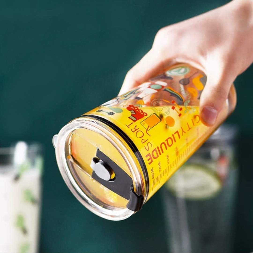 Niya Trendz Glass Mug Sipper Tumbler With Lid And Silicon Straw With Lid (470 ML)