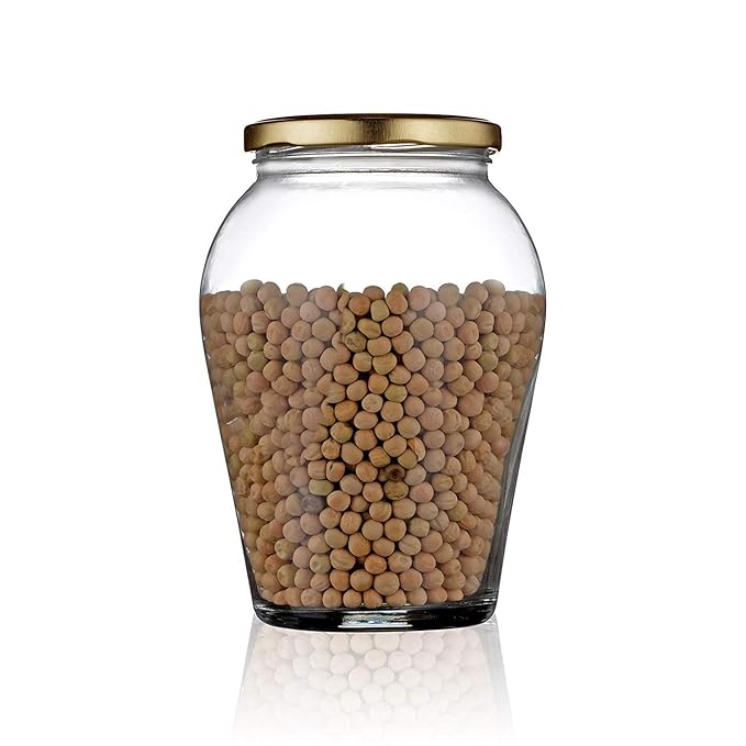 Niya Trendz Matka Glass Pot Jar With Air Tight Lid Golden 2 Piece (1000 ML)