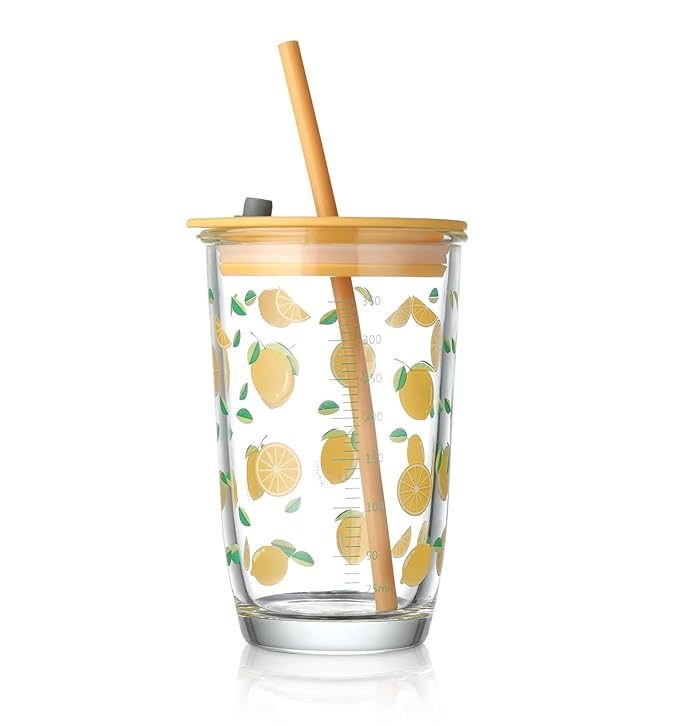 Niya Trendz Re-Usable Glass Tumbler with Airtight Lid and Straw Pack of 1 (400 ML)